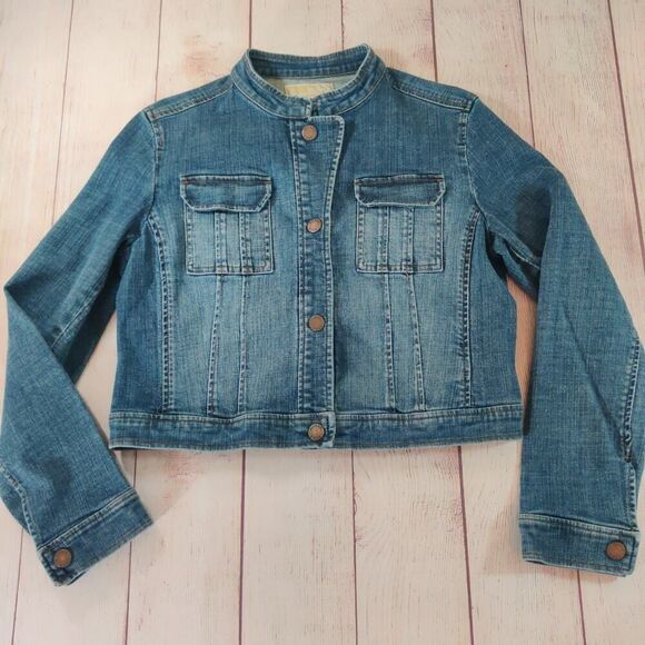 MICHAEL Michael Kors crop stand-up collar denim jacket sz 12P - Picture 1 of 8